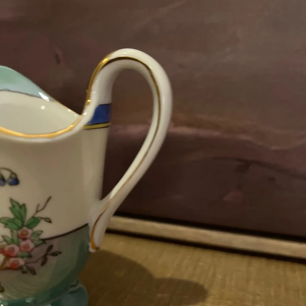 Vintage Noritake Hand Painted Lusterware Cream Blue White Birds Flower Japan